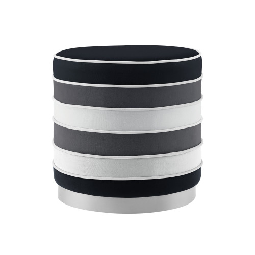 Velvet Multi Black Striped Colors Round Footstool Ottoman